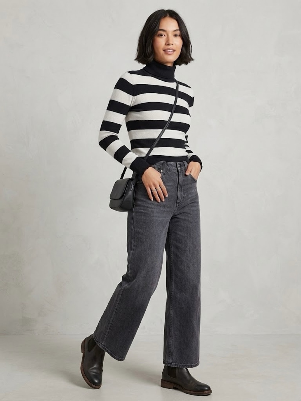 Striped Black & White Turtleneck Sweater - Women's